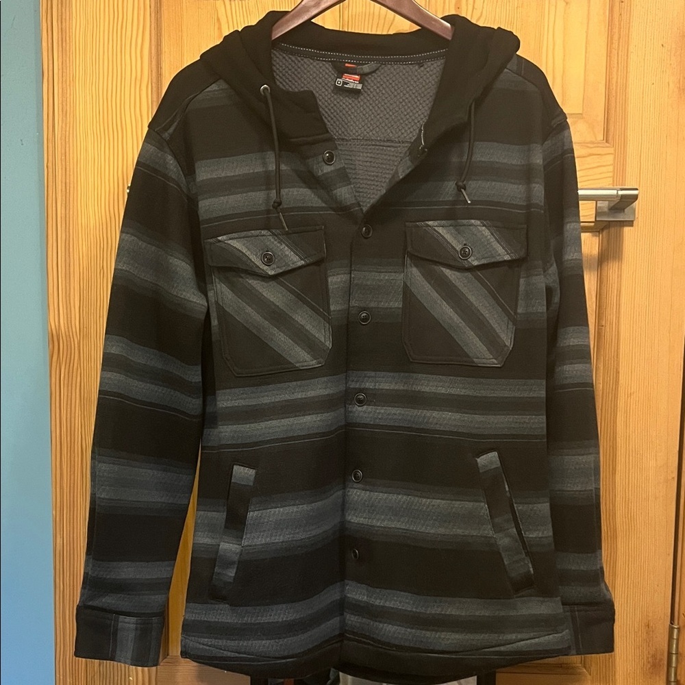 Quiksilver Black and Gray Striped Hooded Jacket  Men’s Sz M